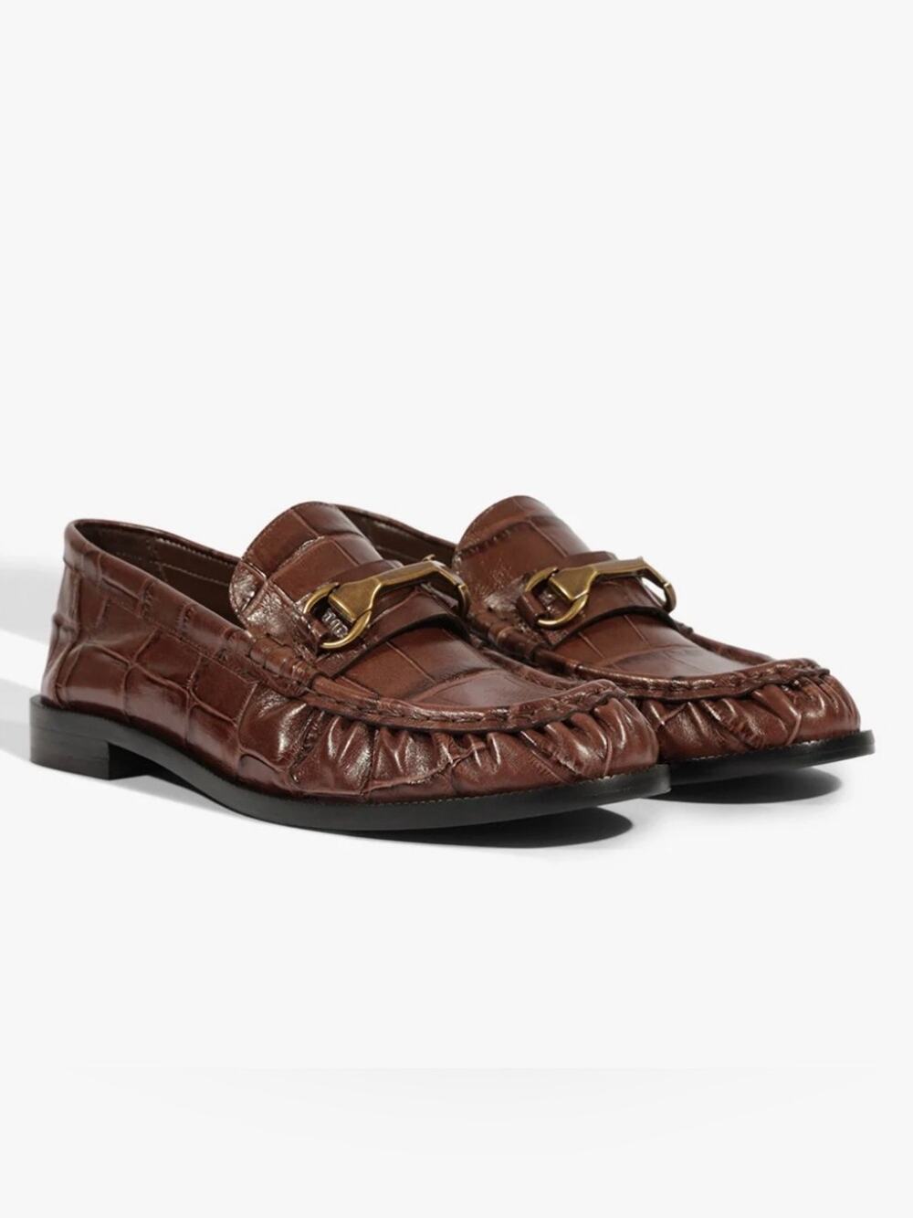 NWOT SCHUTZ Yasmin’s Croc Flats Brown Croc-Embossed Leather Bit Loafers 7
